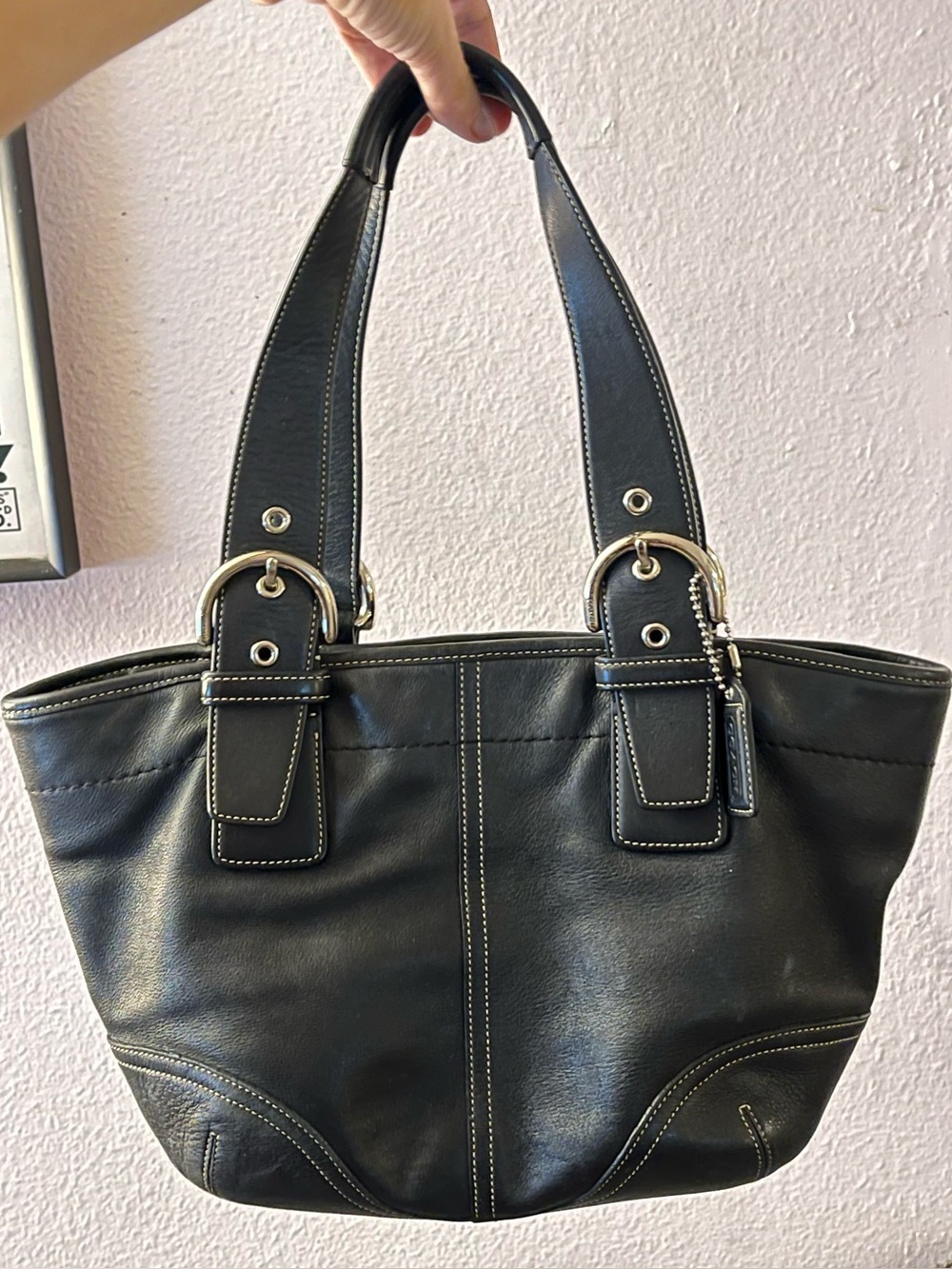 COACH VTG Y2K Soho Black Leather Tote Bag Shoulder Purse 9544